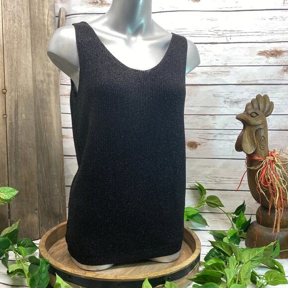 Gardy Black Metalic Knit Sweater Tank Top Shell Shirt L NWT Sleeveless Stretchy - Picture 1 of 9